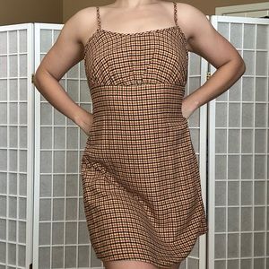 Brown Plaid Pattern Cami Strap Slip Dress